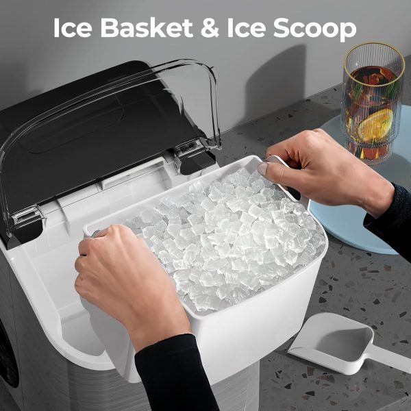 Nugget Ice Makers Countertop with Soft Chewable Pellet Ice, 7 Mins Ice Making, 35.5Lbs/24Hrs, Pebble Ice Maker Machine with Self-Cleaning/Ice Basket/Ice Scoop for Home/Office/Bar, Silver - Image 3