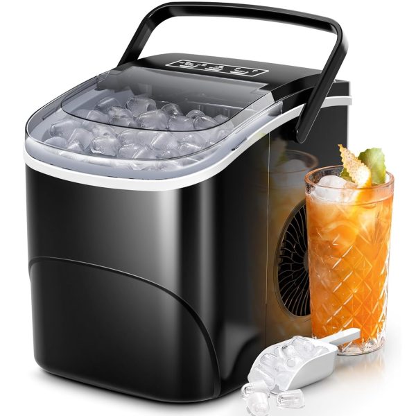 Ice Makers Countertop, 26Lbs/24H, 9 Cubes in 6 Mins, Portable Ice Maker Machine with Self-Cleaning, 2 Sizes of Bullet Ice, Perfect for Home Kitchen - Black