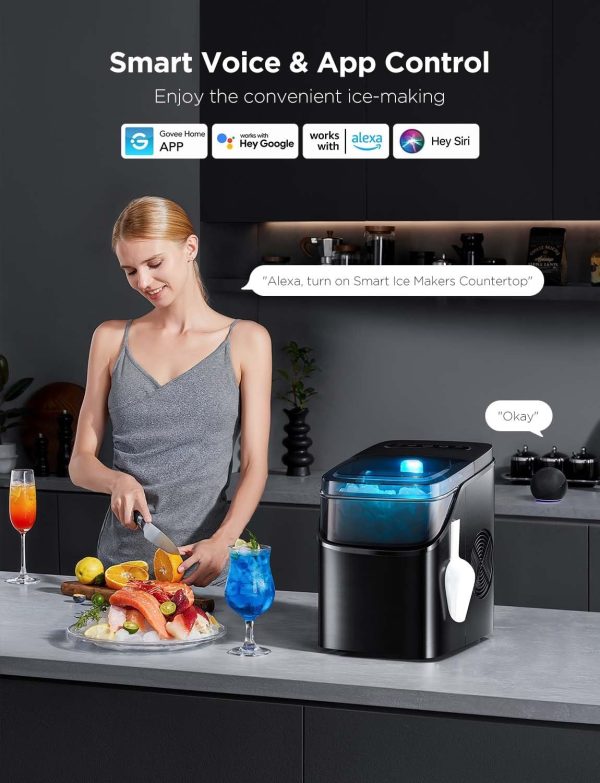 3K+ Bought in Past Month, Original Price: $139, Now: $87, Smart Ice Maker Countertop, Portable Ice Machine with Voice Control, 9 Ice Cubes in 6 Minutes 3 Sizes, 26lbs/24Hrs, Self Cleaning RGB Lights, Quiet Ice Maker with Scoop for Home, Kitchen, Office, Pa - Image 2