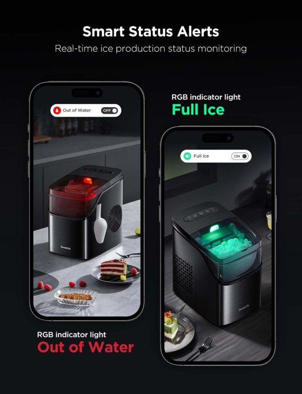 3K+ Bought in Past Month, Original Price: $139, Now: $87, Smart Ice Maker Countertop, Portable Ice Machine with Voice Control, 9 Ice Cubes in 6 Minutes 3 Sizes, 26lbs/24Hrs, Self Cleaning RGB Lights, Quiet Ice Maker with Scoop for Home, Kitchen, Office, Pa - Image 6