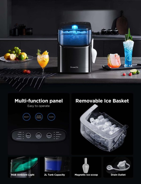 3K+ Bought in Past Month, Original Price: $139, Now: $87, Smart Ice Maker Countertop, Portable Ice Machine with Voice Control, 9 Ice Cubes in 6 Minutes 3 Sizes, 26lbs/24Hrs, Self Cleaning RGB Lights, Quiet Ice Maker with Scoop for Home, Kitchen, Office, Pa - Image 7