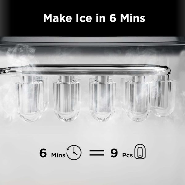 Countertop Ice Maker, 7K+ Bought in Past Month, Original Price: $79, Now: $57. 9 Ice Cubes in 6 Mins, 26 Lbs in 24 Hrs, Compact Ice Machine with Ice Basket & Scoop, 2 Ice Sizes, Self-Cleaning Ice Maker for Home / Party / Office / Bar / Dorm, Black - Image 3