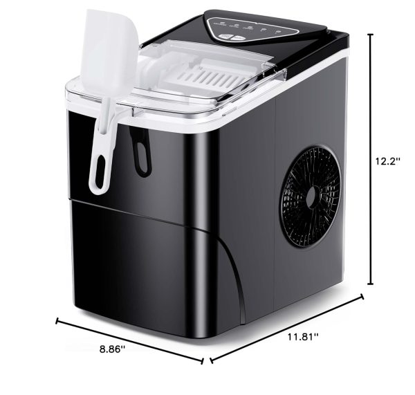 Countertop Ice Maker, 7K+ Bought in Past Month, Original Price: $79, Now: $57. 9 Ice Cubes in 6 Mins, 26 Lbs in 24 Hrs, Compact Ice Machine with Ice Basket & Scoop, 2 Ice Sizes, Self-Cleaning Ice Maker for Home / Party / Office / Bar / Dorm, Black - Image 8