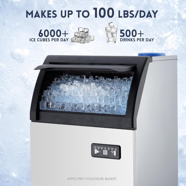 Commercial Ice Maker Machine, 300 + Bought in Past Month, Original Price: $299, Now: $187, 100lbs/24H, 40 LBS Storage Double Water Inlet, 40 Ice Cubes in 12-15 Mins, Efficient Ice Production, Quiet & Energy-Saving, for Home, Bar, Office, Party - Image 2