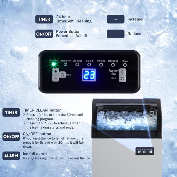 Commercial Ice Maker Machine, 300 + Bought in Past Month, Original Price: $299, Now: $187, 100lbs/24H, 40 LBS Storage Double Water Inlet, 40 Ice Cubes in 12-15 Mins, Efficient Ice Production, Quiet & Energy-Saving, for Home, Bar, Office, Party - Image 5