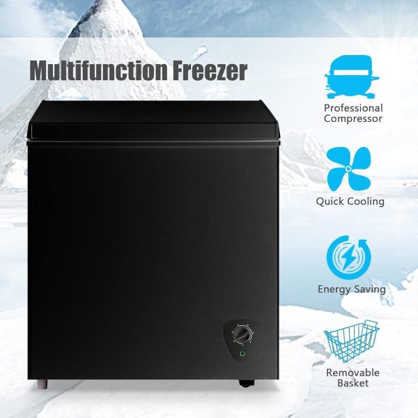 5.0 Cubic Feet Deep Chest Freezer Compact Freezers with Adjustable Thermostat Top Open Door Freezer Compressor Cooling with Rmovable Storage Basket for Home Kitchen Office and Bar (Black) - Image 3