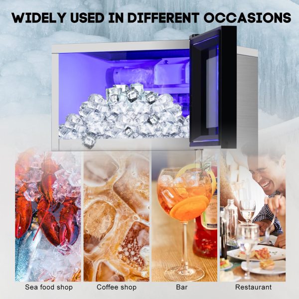 300+ Bought in Past Month, Original Price: $499, Now: $277, Commercial Ice Maker Machine 130LBS/24H with 35LBS Storage Bin, Stainless Steel Undercounter/Freestanding Ice Cube Maker for Home Bar Outdoor, Automatic Operation, Include Scoop, Connection Hose - Image 8