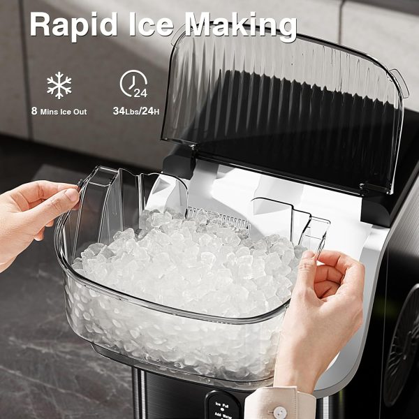 Nugget Ice Makers Countertop,  2K+ Bought in Past Month, Original price: $169, Now: $117. Pebble Ice Machine with Chewable Pellet Ice, 34Lbs/24H, Self-Cleaning, Sonic Ice, One-Click Operation, for Kitchen,Office Stainless Steel Black - Image 3