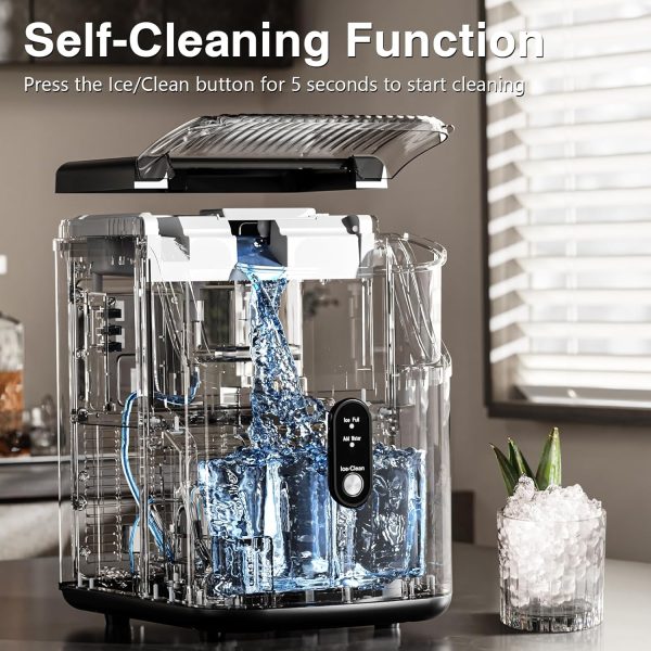 Nugget Ice Makers Countertop,  2K+ Bought in Past Month, Original price: $169, Now: $117. Pebble Ice Machine with Chewable Pellet Ice, 34Lbs/24H, Self-Cleaning, Sonic Ice, One-Click Operation, for Kitchen,Office Stainless Steel Black - Image 5