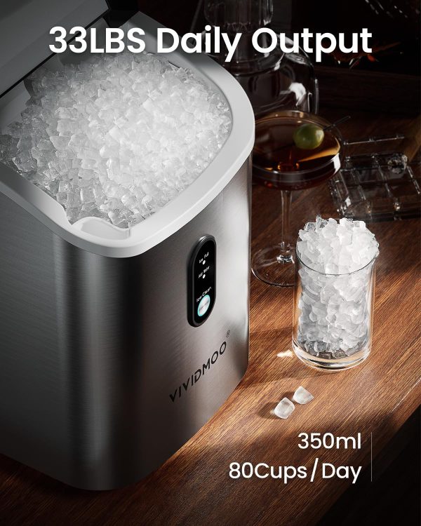 Nugget Ice Maker Countertop, 34lbs/24H Pebble Ice Machine, Self-Cleaning Sonic Ice Maker with Basket & Scoop, Compact Pellet Ice Maker for Home/Office/Kitchen/RV/Party, Stainless Steel Silver - Image 4