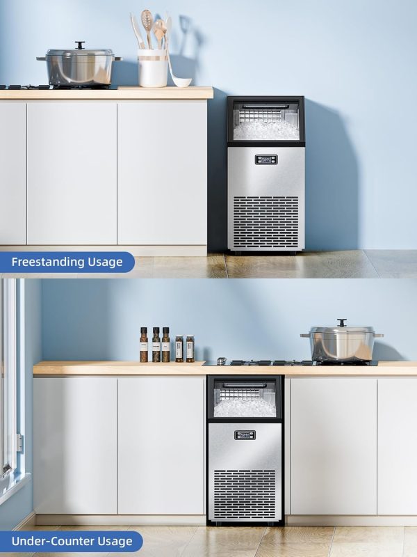 700+ Sold Last Month! Commercial Ice Maker Machine, Only $197, Shop Now! 100lbs/24H Under Counter Ice Machines with 2 Way Water Inlet, 33lbs Storage, Stainless Steel Freestanding, Self Cleaning Ice Makers for Home / Bar / Restaurant / Outdoor - Image 3