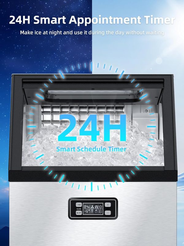 700+ Sold Last Month! Commercial Ice Maker Machine, Only $197, Shop Now! 100lbs/24H Under Counter Ice Machines with 2 Way Water Inlet, 33lbs Storage, Stainless Steel Freestanding, Self Cleaning Ice Makers for Home / Bar / Restaurant / Outdoor - Image 6