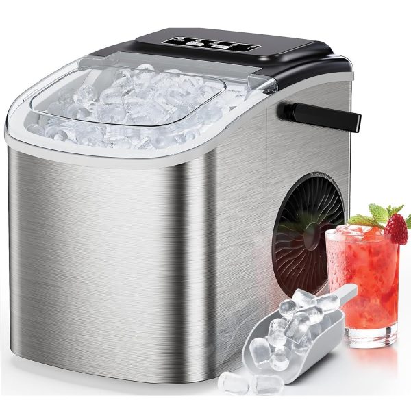 Portable Ice Makers Countertop, 2K+ Bought in Past Month, Original Price: $67, Now: $47, With Self-Cleaning 9 Cubes Ready in 6 Mins 26Lbs/24H 2 Sizes of Bullet Ice, Ice Machine for Home Kitchen and Office Bar Party, Stainless Steel