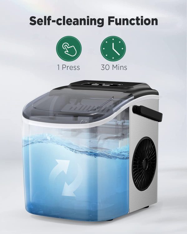 Portable Ice Makers Countertop, 2K+ Bought in Past Month, Original Price: $67, Now: $47, With Self-Cleaning 9 Cubes Ready in 6 Mins 26Lbs/24H 2 Sizes of Bullet Ice, Ice Machine for Home Kitchen and Office Bar Party, Stainless Steel - Image 4