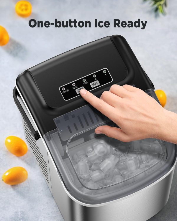 Portable Ice Makers Countertop, 2K+ Bought in Past Month, Original Price: $67, Now: $47, With Self-Cleaning 9 Cubes Ready in 6 Mins 26Lbs/24H 2 Sizes of Bullet Ice, Ice Machine for Home Kitchen and Office Bar Party, Stainless Steel - Image 6