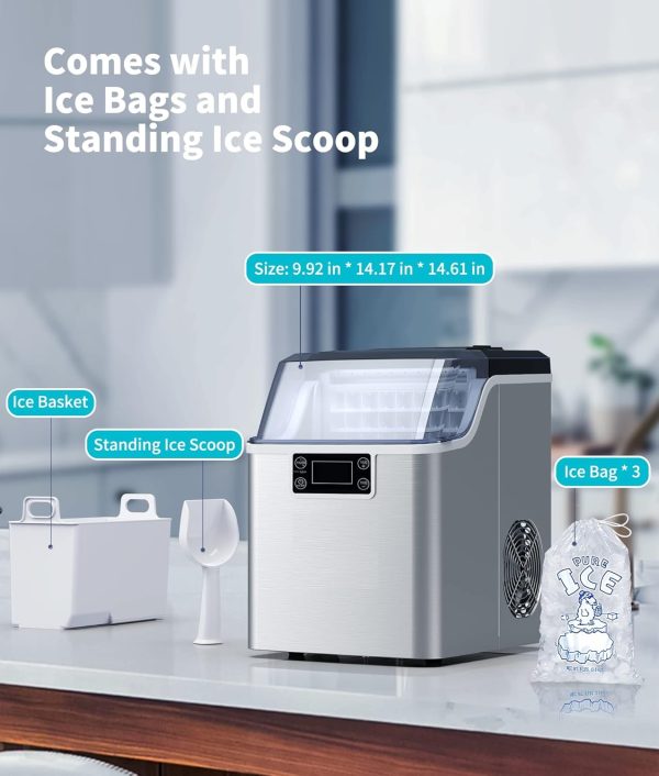 Countertop Ice Maker, 2K+ Bought in Past Month, Original price: $139, Now: $97. 45lbs Per Day, 24 Cubes Ready in 13 Mins, Stainless Steel Housing, Auto Self-Cleaning Ice Maker with Ice Bags and Ice Scoop for Home Kitchen Office Bar Party RVs - Image 7