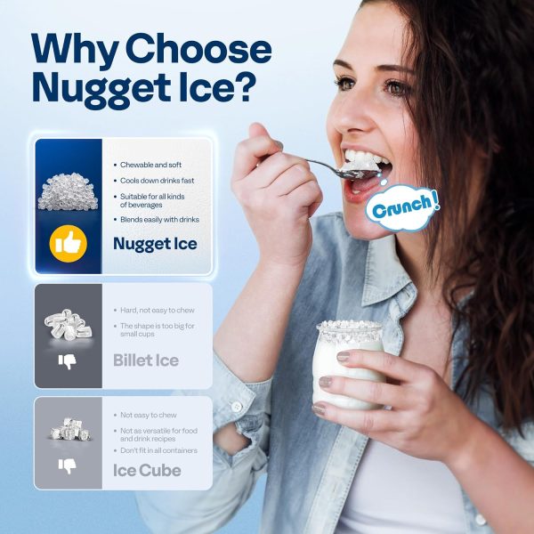 Portable Nugget Ice Cube Maker Machine, 3K+ Bought in Past Month, Original Price: $229, Now: $137, Electric Portable Compact Countertop Automatic Chewable Nugget Ice Cube Maker Machine with Hand Scoop 10 Ice Bags and Self Cleaning Function 33lbs/Day Silver - Image 2