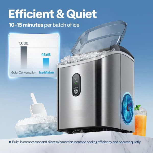 Portable Nugget Ice Cube Maker Machine, 3K+ Bought in Past Month, Original Price: $229, Now: $137, Electric Portable Compact Countertop Automatic Chewable Nugget Ice Cube Maker Machine with Hand Scoop 10 Ice Bags and Self Cleaning Function 33lbs/Day Silver - Image 4