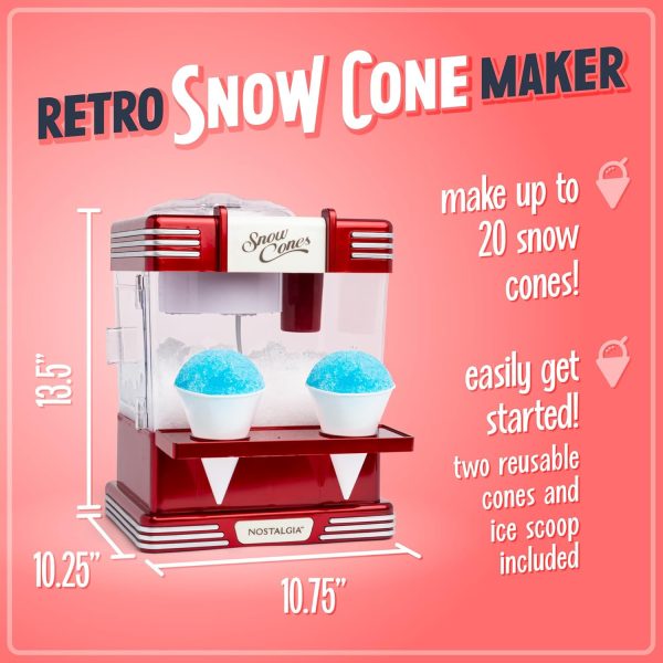 7K+ Bought in Past Month, Original price: $49, Now: $27.  Snow Cone Shaved Ice Machine - Retro Table-Top Slushie Machine Makes 20 Icy Treats - Includes 2 Reusable Plastic Cups & Ice Scoop - Retro Red - Image 2