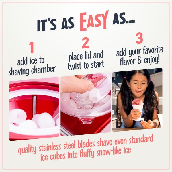 7K+ Bought in Past Month, Original price: $49, Now: $27.  Snow Cone Shaved Ice Machine - Retro Table-Top Slushie Machine Makes 20 Icy Treats - Includes 2 Reusable Plastic Cups & Ice Scoop - Retro Red - Image 4