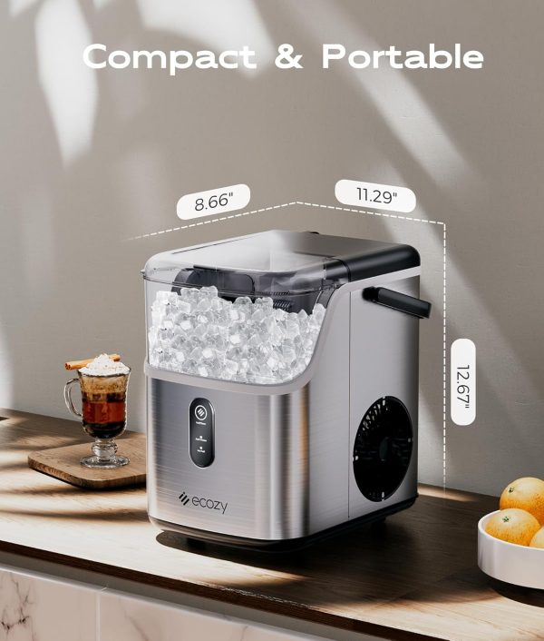 Nugget Ice Maker Countertop, Ice Maker with 33 lbs/24H, Crushed Pellet Ice Cubes, One-Click Operation Ice Machine with Self-Cleaning, for Party/Kitchen/Bar/Office, Stainless Steel - Image 7