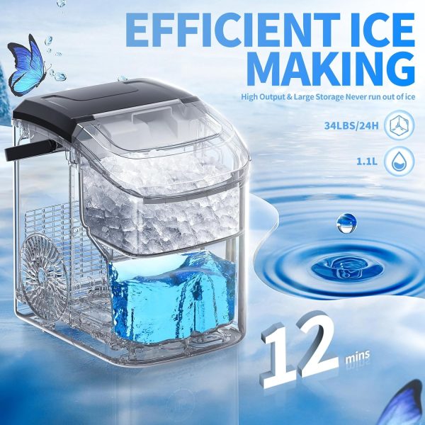 Nugget Countertop Ice Maker with Soft Chewable Ice, 34Lbs/24H, Pebble Portable Ice Machine with Ice Scoop, Self-Cleaning, One-Click Operation, for Kitchen,Office Stainless Steel Silver - Image 2