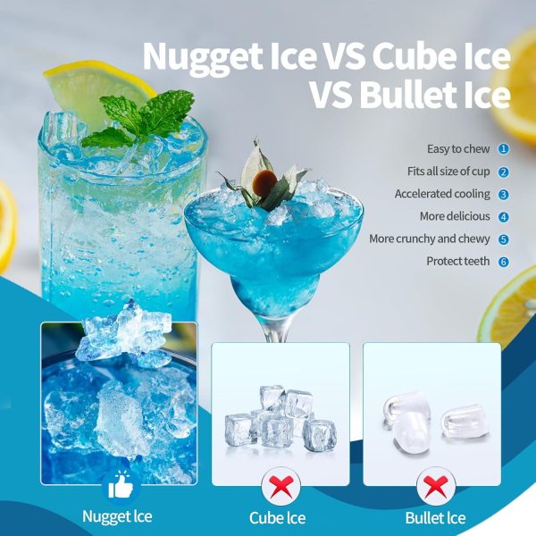 Nugget Countertop Ice Maker with Soft Chewable Ice, 34Lbs/24H, Pebble Portable Ice Machine with Ice Scoop, Self-Cleaning, One-Click Operation, for Kitchen,Office Stainless Steel Silver - Image 7