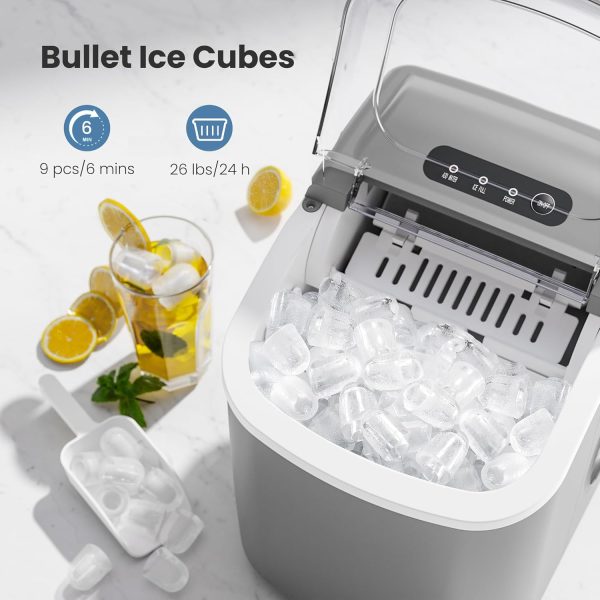 Portable Countertop Ice Maker Machine , 3K+ Bought in Past Month, Original Price: $39, Now: $33, With Handle, 9 Bullet-Shaped Ice Cubes Ready in 6 Mins, 26Lbs/24H, Self-Cleaning Function with Ice Scoop and Basket for Home/Kitchen/Party (Grey) - Image 2