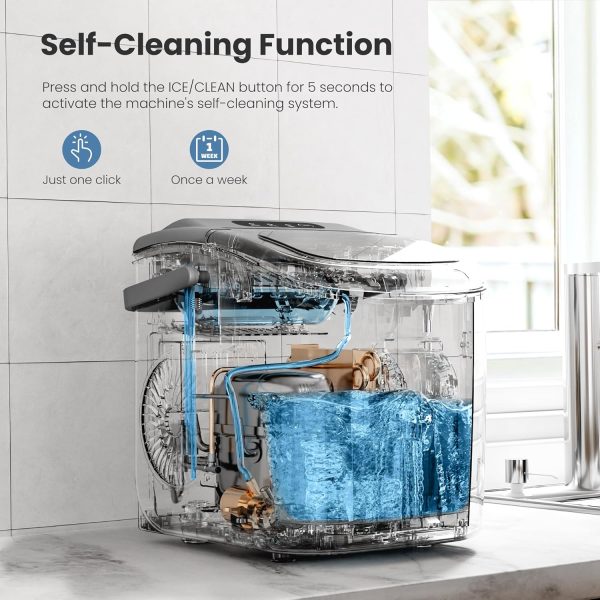 Portable Countertop Ice Maker Machine , 3K+ Bought in Past Month, Original Price: $39, Now: $33, With Handle, 9 Bullet-Shaped Ice Cubes Ready in 6 Mins, 26Lbs/24H, Self-Cleaning Function with Ice Scoop and Basket for Home/Kitchen/Party (Grey) - Image 3