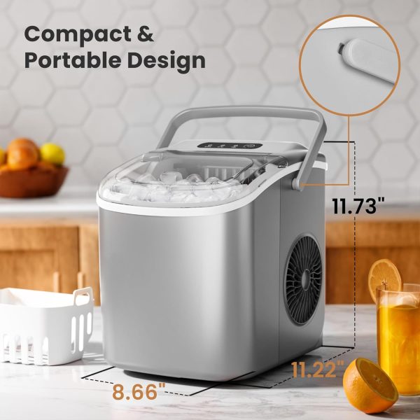 Portable Countertop Ice Maker Machine , 3K+ Bought in Past Month, Original Price: $39, Now: $33, With Handle, 9 Bullet-Shaped Ice Cubes Ready in 6 Mins, 26Lbs/24H, Self-Cleaning Function with Ice Scoop and Basket for Home/Kitchen/Party (Grey) - Image 6