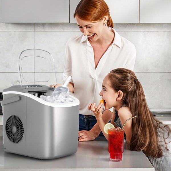 Portable Countertop Ice Maker Machine , 3K+ Bought in Past Month, Original Price: $39, Now: $33, With Handle, 9 Bullet-Shaped Ice Cubes Ready in 6 Mins, 26Lbs/24H, Self-Cleaning Function with Ice Scoop and Basket for Home/Kitchen/Party (Grey) - Image 7