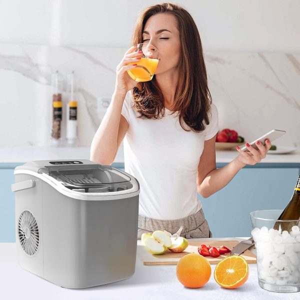 Portable Countertop Ice Maker Machine , 3K+ Bought in Past Month, Original Price: $39, Now: $33, With Handle, 9 Bullet-Shaped Ice Cubes Ready in 6 Mins, 26Lbs/24H, Self-Cleaning Function with Ice Scoop and Basket for Home/Kitchen/Party (Grey) - Image 8